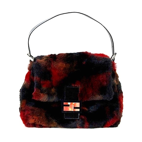 Fendi: RARE Mink Fur Multicolor Dyed Beaver Sheared Mamma Baguette Shoulder Bag - Picture 6 of 17